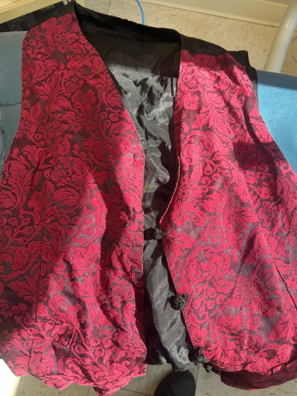 Women’s Floral Jacquard Red Vest with Black Trim